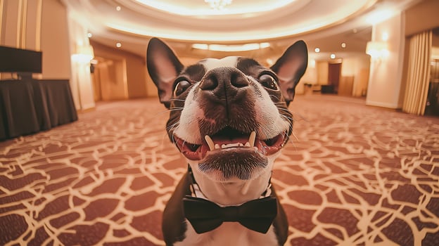 Adorable Boston Terrier Dressed Up for a Special Occasion. photo