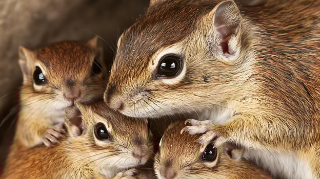 Adorable Chipmunks Snuggled Together in a Close Up Shot. photo