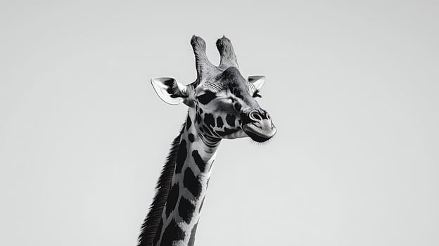 Majestic Giraffe Portrait Black and White Headshot with Unique Patterns. photo