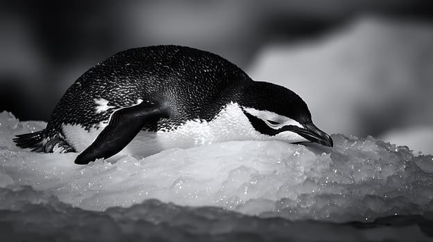 Majestic Penguin Resting Peacefully on a Gleaming Iceberg. photo