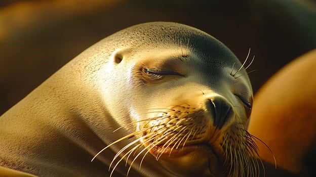 Majestic Seal Portrait with Warm Golden Hour Sunlight. photo