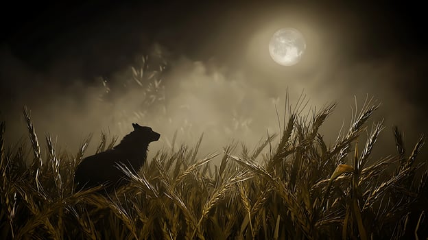Lone Wolf Howls at the Full Moon in a Wheat Field photo