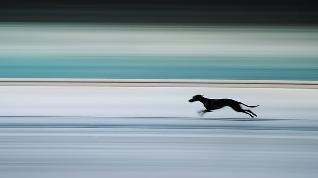 Sleek Black Greyhound Captures Motion on a Blurred Horizon. photo