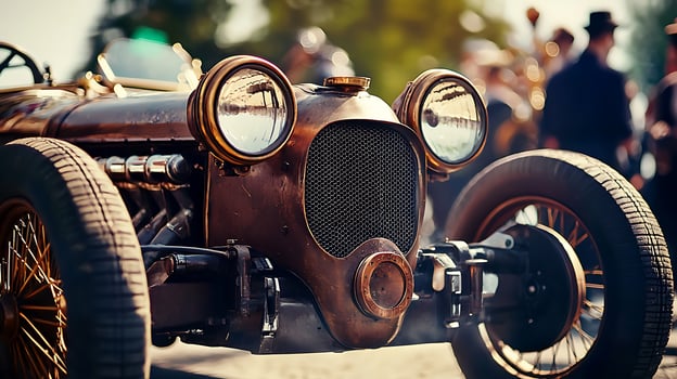 Vintage Racer Close Up with Golden Accents Capturing the Thrill of Speed. photo