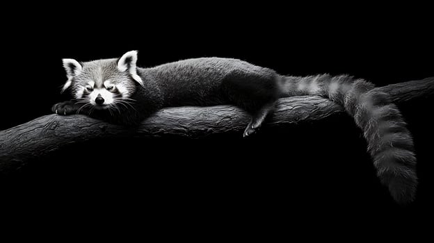 Majestic red panda rests peacefully on a dark tree branch. photo