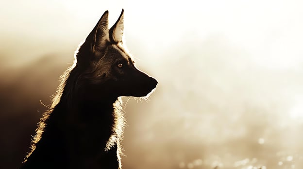 Majestic Maned Wolf Silhouette Against Golden Sunset Sky. photo