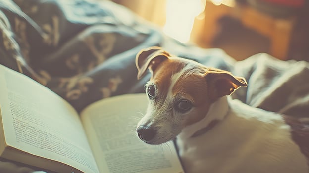 Curious Dog Companion Learning With An Open Book. photo