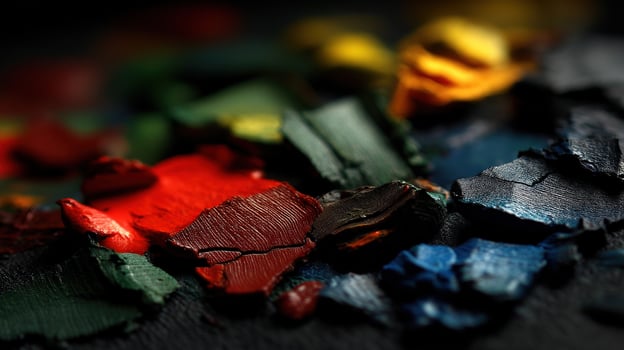 Close up of colorful oil paint strokes on artist's palette photo