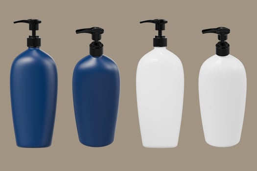 Blue and white Shampoo bottle product mockup for presentation isolated background 3d rendering photo