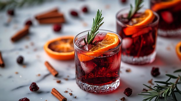 Cranberry cocktail in glass with orange photo