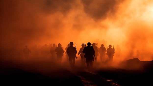 Silhouetted Army in Smoky Battlefield2 photo