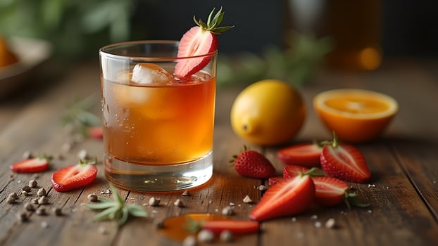 Refreshing strawberry lemonade cocktail presentation on a wooden table perfect for summer days and parties with friends photo