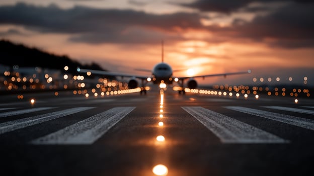Lone Aircraft Taxiing with Illuminated Path at Dusk Under a Clear Twilight Sky3 photo
