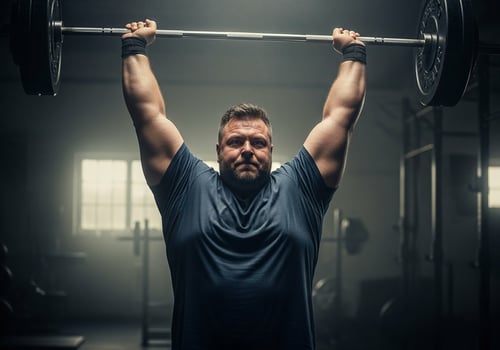 A man lifting a barbell in a gym photo