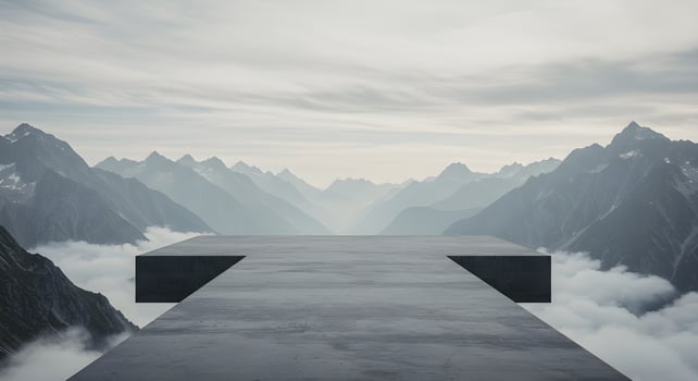 Futuristic Infinity Pool with Misty Mountains and Sky photo