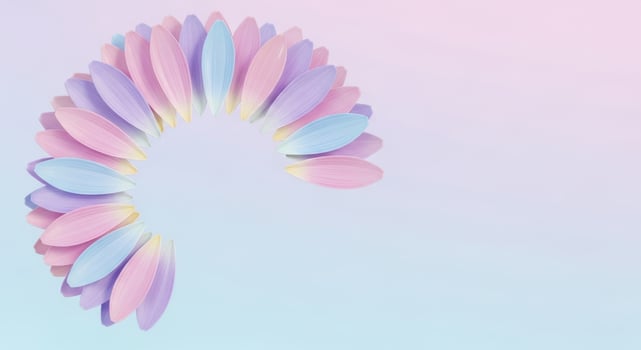 Pastel flower petals arranged in a semicircle on a soft background photo