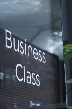 Business class sign at a modern airport terminal photo