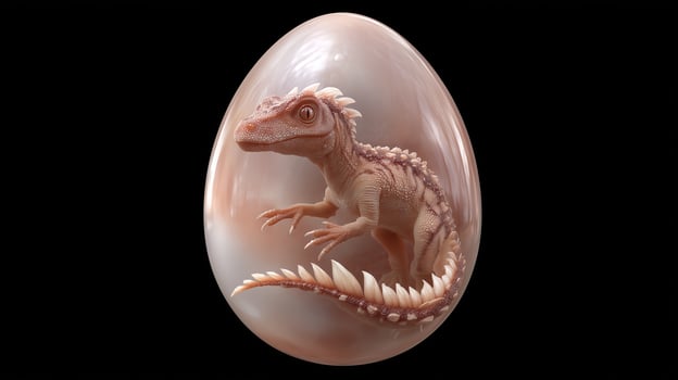 This dinosaur hatching from an egg symbolizes science's role in reviving extinct species. photo