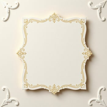 A white frame with gold ornamentation on the wall photo