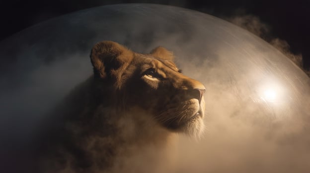 This Exploration of extinct species like the Barbary lion and saber-toothed tiger through unique AI art. photo