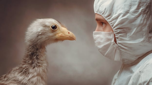 This researcher in protective gear interacts with a living specimen resembling extinct species. photo