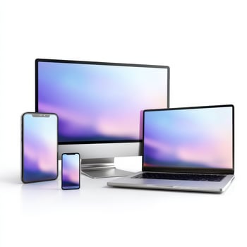 A computer, phone and tablet are shown together photo