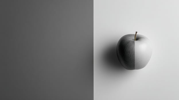 Grayscale Backdrop Featuring a Single Colored Apple Creating Minimalist Contrast in Modern Art Style photo