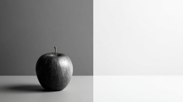 Single Colored Apple Stands out in a Grayscale Minimalist Layout With an Empty Right Side photo