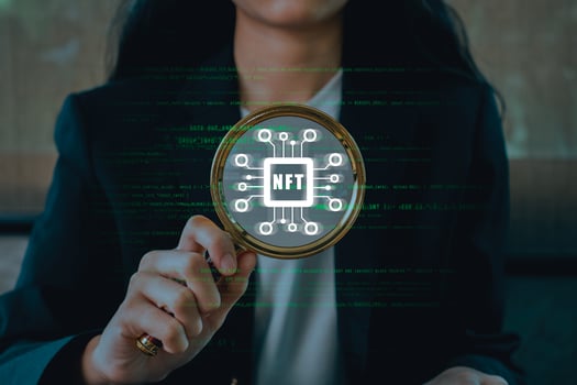 Explore the digital world of NFTs with this futuristic concept showcasing blockchain and cryptocurrency innovation. photo