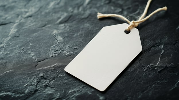 Blank Tag on Black Surface Ready for Labeling or Crafting at Any Time of the Day. photo