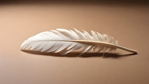Delicate White Feather on a Soft Beige Background photo