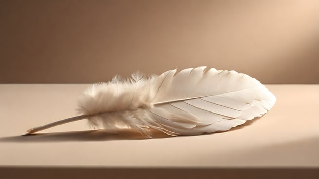 Delicate White Feather on Beige Surface, Soft Light photo