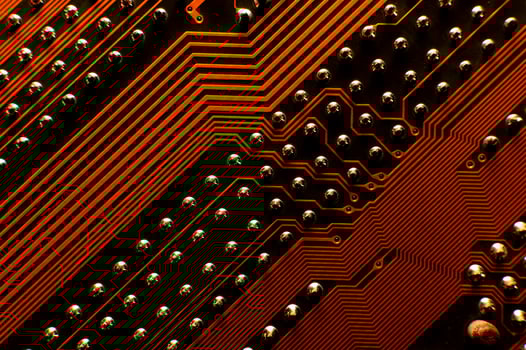 Macro photography of electronic circuit. Technology symbol. Close-up, computer parts. Computer chip. Modern technologies, artificial intelligence and its potential photo