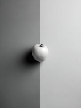 Grayscale Layout Featuring a Single Colored Apple Highlighting Minimalist Design in a Symmetrical Composition With a Contrasting Backdrop photo