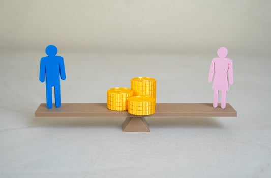 Financial equality between men and women. Income gap. Family budget. Wage disparities, budgeting roles within households, and gender pay gap in employment. Financial fairness and shared responsibility photo