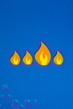 One torch of fire is stronger than the rest. The concept of the loudest trend that covers the others. Viral nature of attention economy. Media focus photo