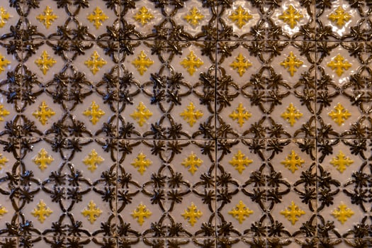 Vintage Yellow and Brown Patterned Ceramic Tiles with Glossy Finish photo