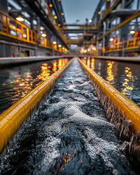Industrial water flow with reflections and bubbles photo