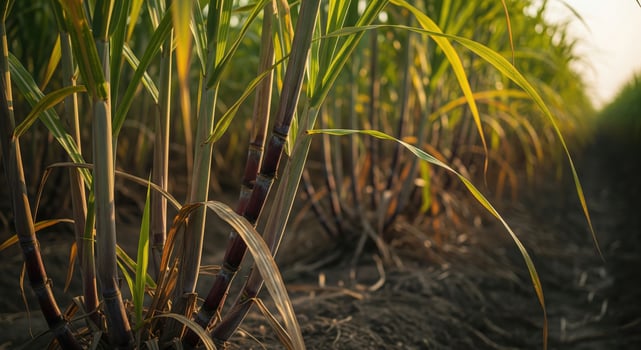 A field of sugar cane with green leaves photo