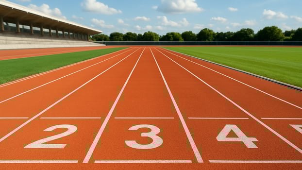 Running track with numbers and green grass, sport and healthy lifestyle concept photo
