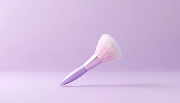 Powder Makeup Brush on Soft Lilac Background Beauty and Fashion Shot photo