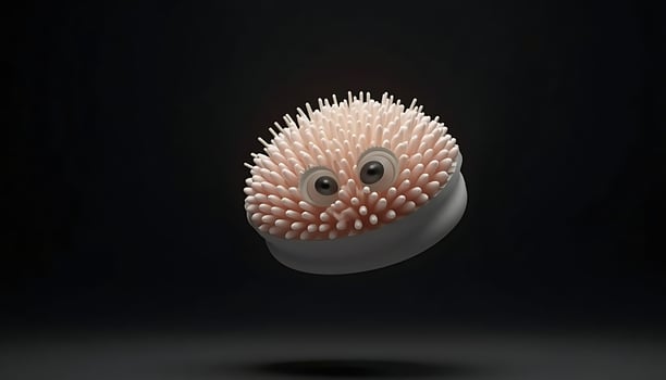 Whimsical Bath Brush with Googly Eyes Floating on Dark Background photo