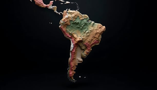 Detailed South America Map Relief Texture on Black Background Geography Study photo