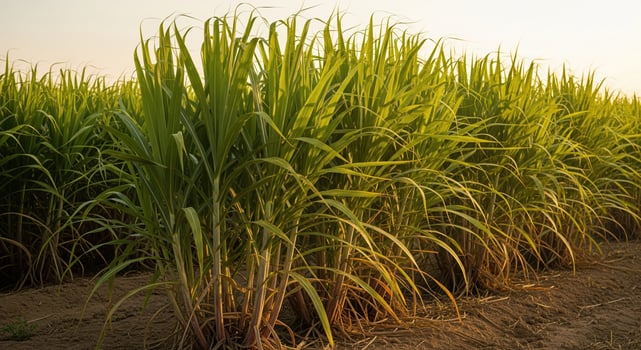 A field of sugar cane with tall green plants photo
