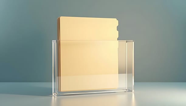 Organized Documents in Clear Acrylic Holder for Office Filing Needs photo