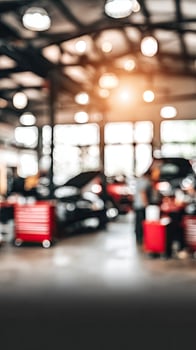 Automotive service center with cars and people in the background photo