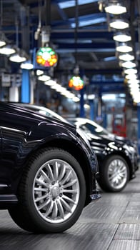 A car is sitting in a factory with other cars photo