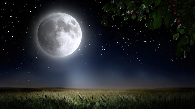 A full moon is seen over a field photo