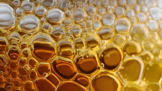 Golden oil bubbles creating an abstract pattern background photo