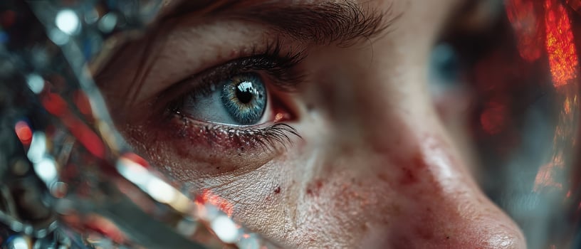 Closeup of Caucasian womans blue eye with reflection, showcasing beauty and detail Concept of vision, emotion, and human connection photo
